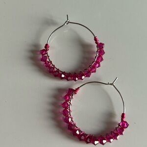 Elegant Pink Beaded Hoop Earrings